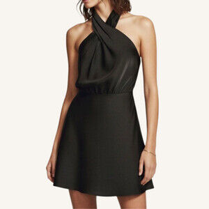 Anthropologie BHLDN Ruby Halter Satin Dress Black Size Medium Gown NEW $168